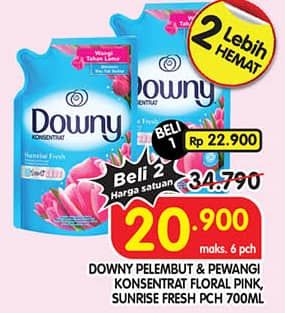 Promo Harga Downy Pewangi Pakaian Sunrise Fresh, Floral Pink 720 ml - Superindo