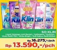 Promo Harga SO KLIN Liquid Detergent + Anti Bacterial Biru, + Softergent Pink, + Anti Bacterial Violet Blossom, + Anti Bacterial Red Perfume Collection, Power Clean Action White Bright, + Softergent Soft Sakura 800 ml - TIP TOP