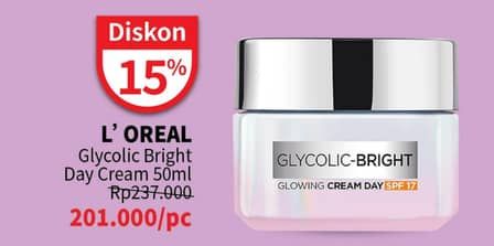 Promo Harga Loreal Glycolic Bright Glowing Day Cream SPF17  50 ml - Guardian