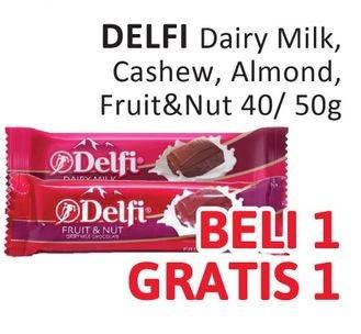 Promo Harga Delfi Chocolate Almond, Cashew, Dairy Milk, Fruit Nut 50 gr - Alfamidi