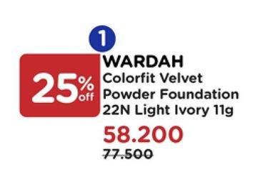 Promo Harga Wardah Colorfit Velvet Powder Foundation 22N 11 gr - Watsons