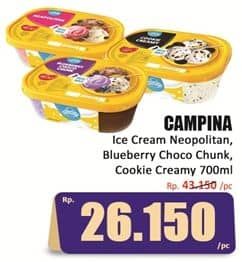 Promo Harga Campina Ice Cream Neapolitan, Blueberry Choco Chunk, Cookie Creamy 700 ml - Hari Hari