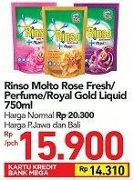 Promo Harga RINSO Anti Noda + Molto Liquid Detergent Rose Fresh, Perfume Essence, Royal Gold 750 ml - Carrefour