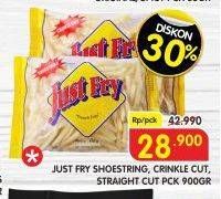 Promo Harga Just Fry French Fries Straight Cut, Shoestrings, Crinkle Cut 900 gr - Superindo