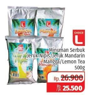Promo Harga Choice L Minuman Teh Jeruk Nipis, Jeruk Mandarin, Mangga, Lemon Tea 500 gr - Lotte Grosir