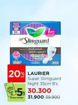 Promo Harga Laurier Super Slimguard Night 35cm 8 pcs - Watsons