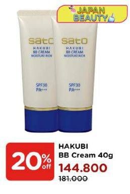 Promo Harga SATO Hakubi BB Cream 40 gr - Watsons