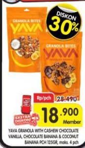 Promo Harga Yava Granola with Cashews Chocolate Vanilla, Coconut Banana, Chocolate Banana 125 gr - Superindo