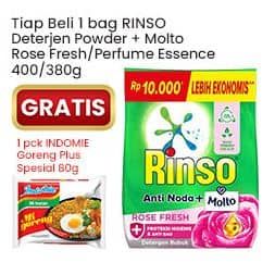 Promo Harga Rinso Anti Noda Deterjen Bubuk + Molto Pink Rose Fresh, + Molto Purple Perfume Essence 460 gr - Indomaret