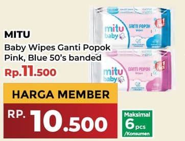 Promo Harga Mitu Baby Wipes Ganti Popok Blue Charming Lily, Pink Sweet Rose 50 pcs - Yogya