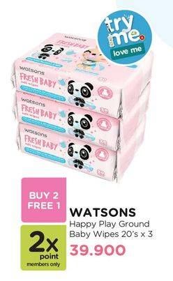 Promo Harga WATSONS Happiplayground Baby Wipes per 3 pouch 20 pcs - Watsons