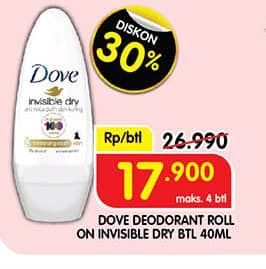 Promo Harga Dove Deo Roll On Invisible Dry 40 ml - Superindo