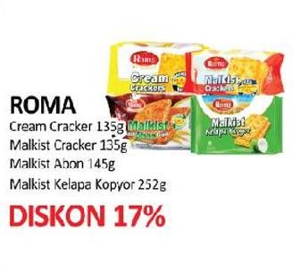Promo Harga ROMA Malkist Abon, Kelapa Kopyor, Cream Crackers, Crackers 135 gr - Yogya