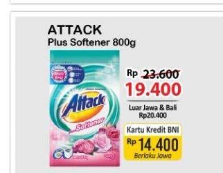 Promo Harga ATTACK Detergent Powder Plus Softener 800 gr - Alfamart