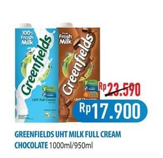 Promo Harga Greenfields UHT Full Cream, Chocolate, Choco Malt 1000 ml - Hypermart