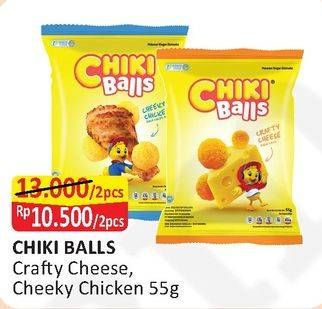 Promo Harga CHIKI BALLS Chicken Snack Crafty Cheese, Cheeky Chicken per 2 pouch 55 gr - Alfamart