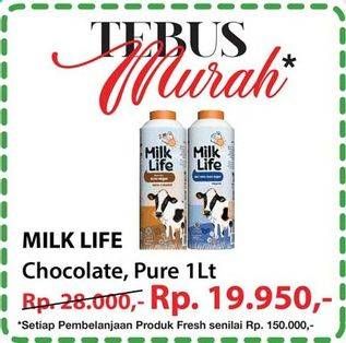 Promo Harga MILK LIFE Fresh Milk Cokelat, Pure 1000 ml - Yogya