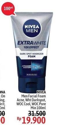 Promo Harga NIVEA MEN Facial Foam Acne, White Darkspot, WOC Cool, WOC Pore Min 100 ml - Alfamidi