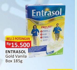 Promo Harga ENTRASOL Gold Susu Bubuk Vanilla per 2 box 185 gr - Alfamart