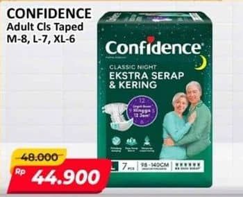Promo Harga Confidence Adult Classic Night Ekstra Serap & Kering M8, L7, XL6 6 pcs - Alfamart