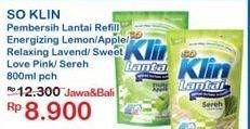 Promo Harga SO KLIN Pembersih Lantai Lemon, Apple, Lavender, Sweet Love, Sereh Lemon Grass 800 ml - Indomaret