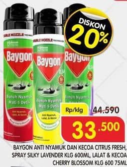 Promo Harga Baygon Insektisida Spray Citrus Fresh, Silky Lavender, Cherry Blossom 600 ml - Superindo