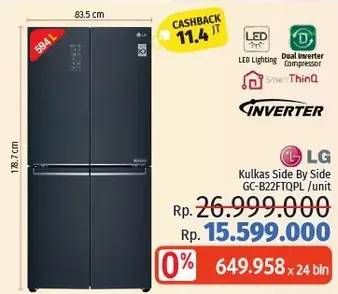 Promo Harga LG GC-B22FTQPL 594 Ltr | Side by Side Refrigerator  - LotteMart