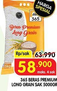 Promo Harga 365 Beras Premium Long Grain 5000 gr - Superindo