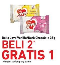 Promo Harga DUA KELINCI Deka Love Vanilla, Dark Chocolate 35 gr - Carrefour