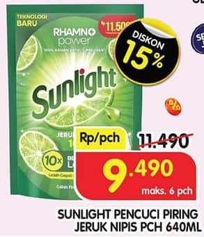 Promo Harga Sunlight Pencuci Piring Jeruk Nipis 100 640 ml - Superindo