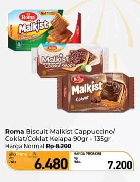 Promo Harga Roma Malkist Cappuccino, Cappucino, Cokelat, Cokelat Kelapa 95 gr - Carrefour