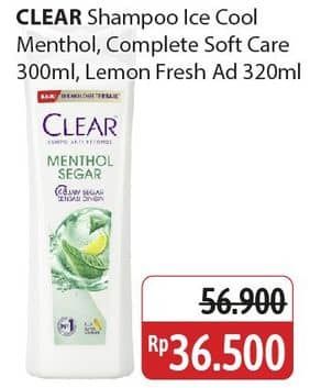 Promo Harga Clear Shampoo Ice Cool Menthol, Complete Soft Care, Lemon Fresh 300 ml - Alfamidi