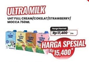 Promo Harga Ultra Milk Susu UHT Coklat, Full Cream, Stroberi, Moka 750 ml - Carrefour