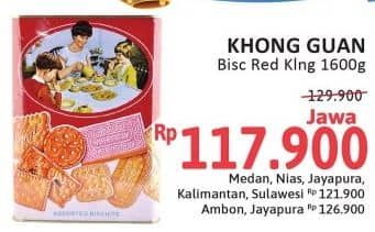 Promo Harga Khong Guan Assorted Biscuit Red Persegi 1600 gr - Alfamidi