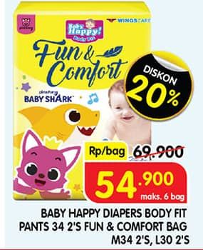 Promo Harga Baby Happy Baby Diapers Pants Fun & Comfort M34+2, L30+2 32 pcs - Superindo