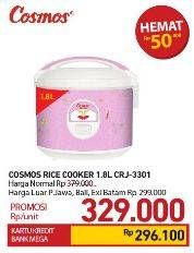 Promo Harga COSMOS CRJ 3301 | Rice Cooker 1800 ml - Carrefour