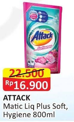 Promo Harga ATTACK Detergent Liquid Plus Softener, Matic Liq Hygiene 800 ml - Alfamart