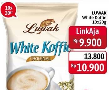 Promo Harga Luwak White Koffie Original per 10 sachet 20 gr - Alfamidi