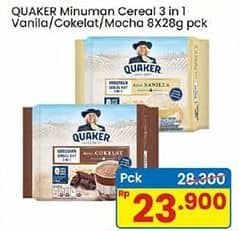 Promo Harga Quaker Oatmeal 3in1 Vanilla, 3in1 Cokelat, 3 In 1 Mocha per 8 pcs 28 gr - Indomaret