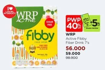 WRP Active Fibby Fiber Drink per 7 pcs 15 gr Diskon 40%, Harga Promo Rp59.000, Harga Normal Rp98.900, Member Rp56.000, +DIskon 5% (Khusus Member), PWP 40%, Khusus Member