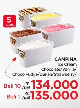Promo Harga Campina Ice Cream Chocolate, Vanilla, Choc Fudge, Durian, Strawberry 5000 ml - Lotte Grosir