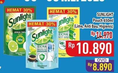 Promo Harga Sunlight Pencuci Piring Higienis Plus With Habbatussauda, Jeruk Nipis 100, Anti Bau With Daun Mint 650 ml - Hypermart