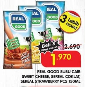 Promo Harga Real Good Susu UHT Sweet Cheese, Sereal Coklat, Sereal Stroberi 150 ml - Superindo