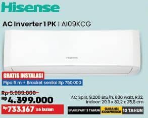 Promo Harga Hisense AI09KCG AC Split Inverter 1PK  - COURTS