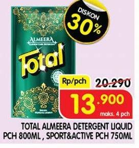 Promo Harga TOTAL Detergent Liquid Almeera Sport Active, Green 750 ml - Superindo