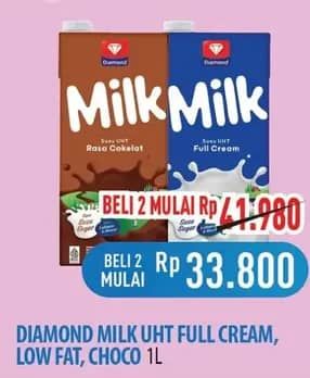 Promo Harga Diamond Milk UHT Full Cream, Low Fat High Calcium, Chocolate 1000 ml - Hypermart