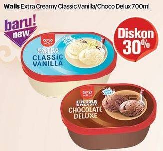 Promo Harga WALLS Ice Cream Classic Vanilla, Chocolate Deluxe 700 ml - Carrefour