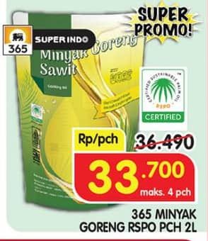 Promo Harga 365 Minyak Goreng Sawit RSPO 2000 ml - Superindo