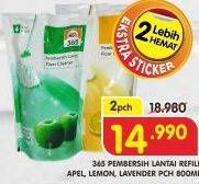 Promo Harga 365 Pembersih Lantai Apel, Lemon, Lavender per 2 pouch 800 ml - Superindo