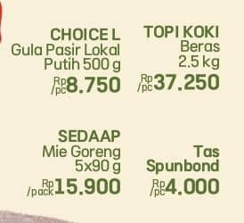 Promo Harga Choice L Gula Pasir + Sedaap Mie Goreng + Topi Koki Beras Premium + Choice L Tas Spunbond   - LotteMart